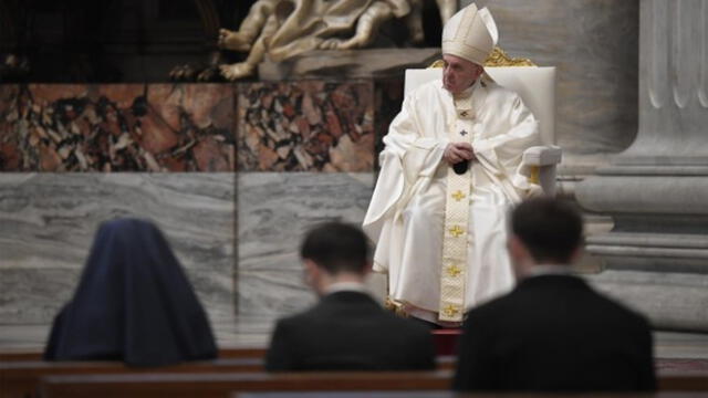 La basílica, sin fieles durante la ceremonia por las medidas de prevención. 
Fuente: Reusters