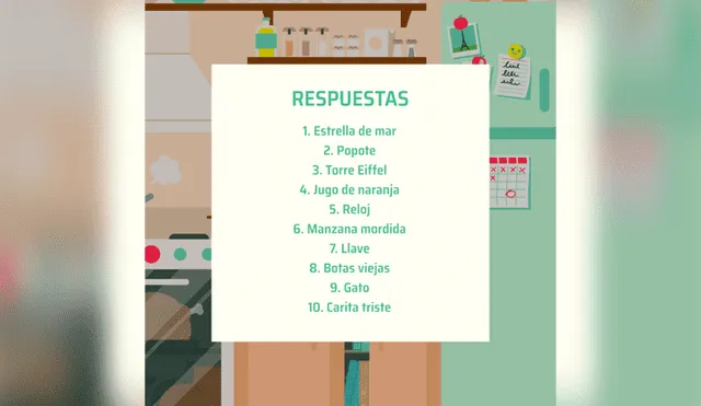 Desliza las imágenes hacia la izquierda para hallar los objetos que se esconden en la cocina. Foto: Televisa. News.