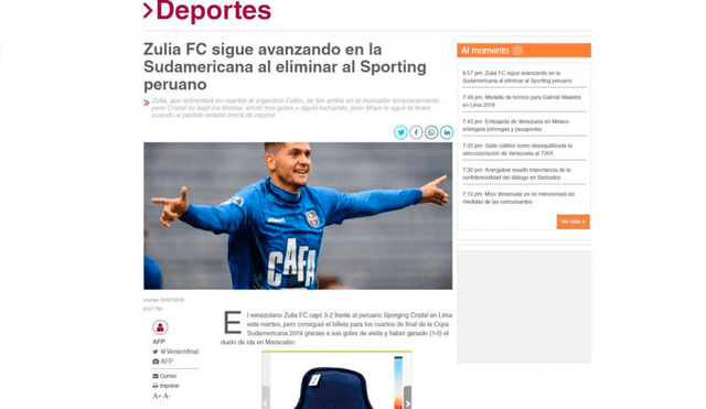 Así reaccionó la prensa internacional tras la eliminación de Sporting Cristal de la Copa Sudamericana 2019 a manos de Zulia de Venezuela.