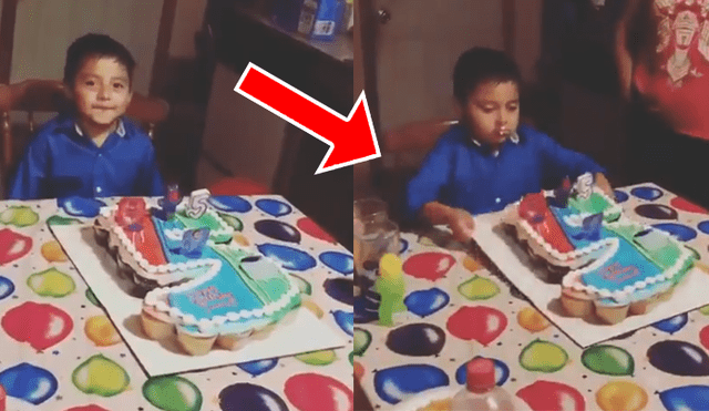 Una insólita escena muestra el momento exacto en el que un niño hace algo impensado con su torta de cumpleaños.