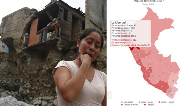 Mapa interactivo muestra cifra de muertos y damnificados por lluvias en el Perú