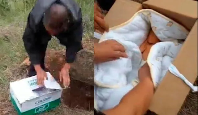 La caja fue descubierta por unos aldeanos. El bebé pesaba apenas un kilo y medio. Captura de video / Daily Mail.