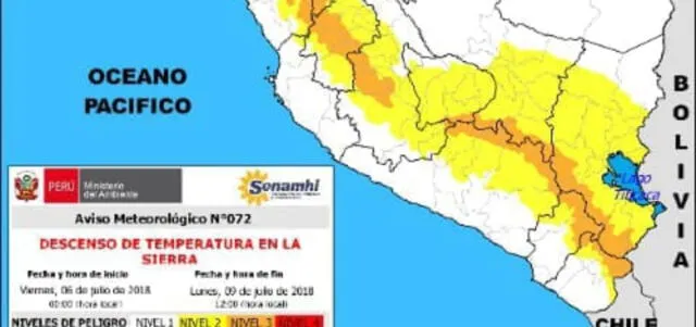 Senamhi pronostica descenso de temperaturas en regiones del sur