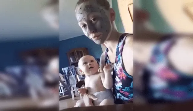 Facebook: bebé se llevó gran susto al ver a su madre con una mascarilla facial [VIDEO]