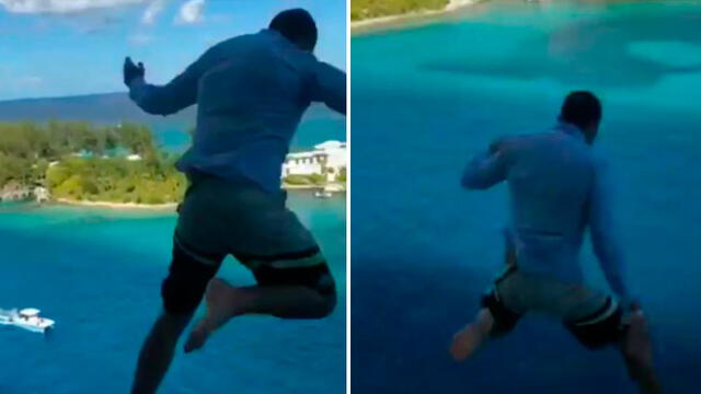 El impactante video de un turista que se tiró de un crucero y resultó ileso