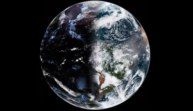 Imagen de la Tierra durante un equinoccio tomada por el satélite GOES EAST. Crédito: NOAA.