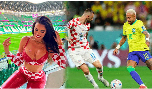 Ivana Knoll celebra victoria de Croacia frente a Brasil. Foto: composición LR/Instagram/Ivana Knoll/AFP