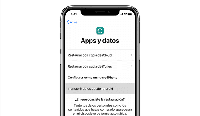Desde el apartado Apps y datos podrás realizar la transferencia a tu dispositivo Android. | Foto: Apple