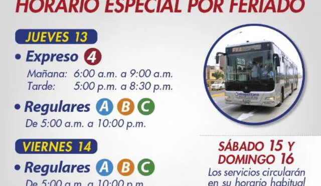 Metropolitano ofrecerá servicio especial por Semana Santa