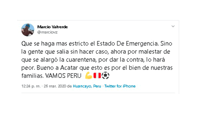 Coronavirus: Marcio Valverde aplaudió la extensión de la cuarentena en Perú por el Covid-19.