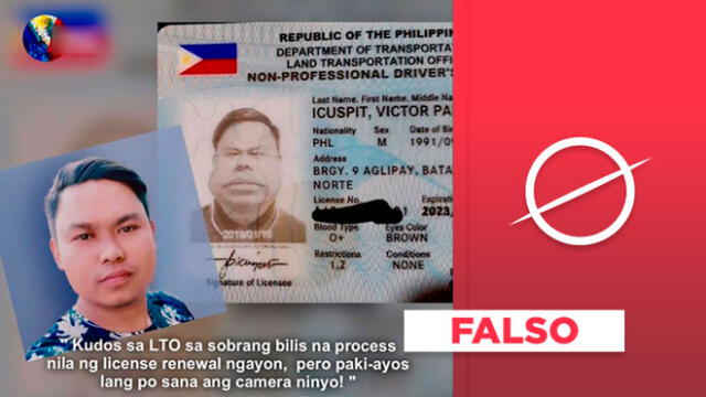 Foto viral de supuesta licencia de conducir de Filipinas
