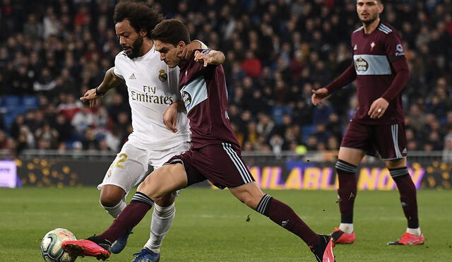 Celta robó un punto a domicilio del Real Madrid con un gol de Santi Mina. Foto: AFP.