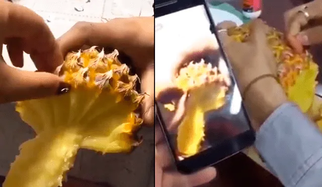 Facebook: Esta chica obtuvo un curioso resultado al realizar el reto viral de 'cómo comer una piña' [VIDEO]