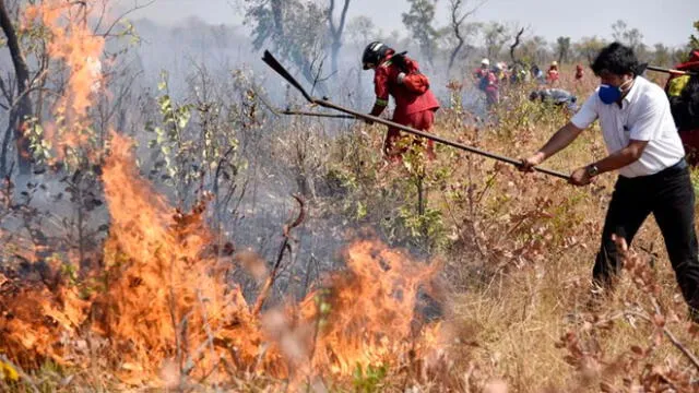 Hace unos días el presidente Evo Morales encabezó algunas acciones contra el incendio. Foto: AFP