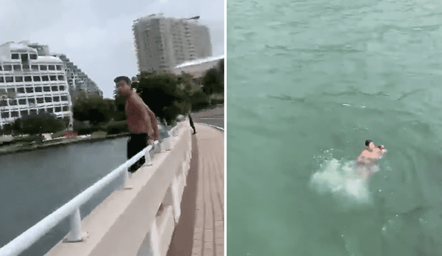 A través de YouTube se hizo viral el momento en que un joven se lanza a un río para salvar a un perro.