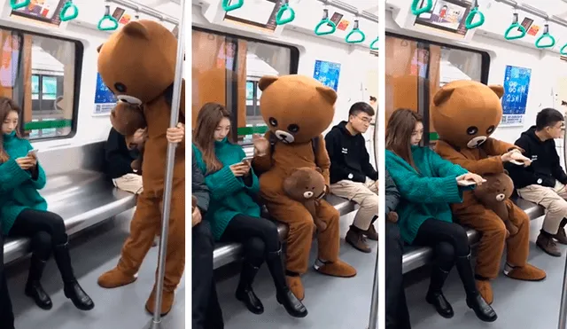 Facebook viral: se disfraza de oso y trolea a una joven adicta al celular [VIDEO]