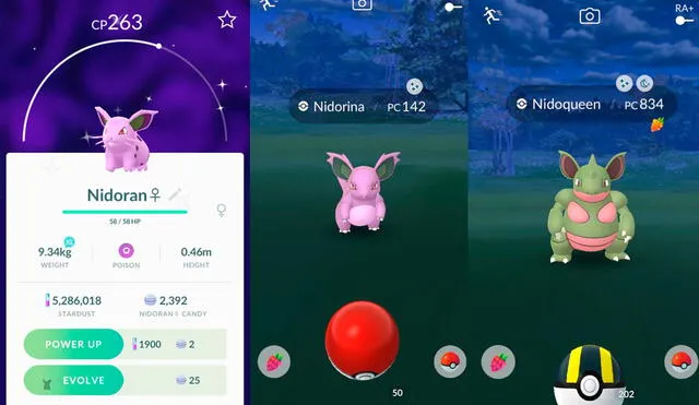 Nidoran, Nidorina y Nidoqueen shiny en Pokémon GO. Foto composición La República