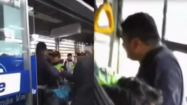 Hombre discutió y forcejeo con los policías para que no lo saquen del bus. (Foto: Capturas de video / ATV Noticias)