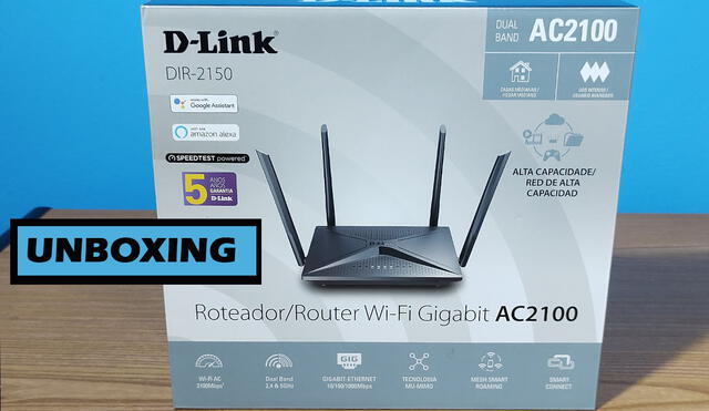 El router DIR-2150 de la marca D-Link viene en una caja de forma cuadrangular. Foto: Edson Henriquez