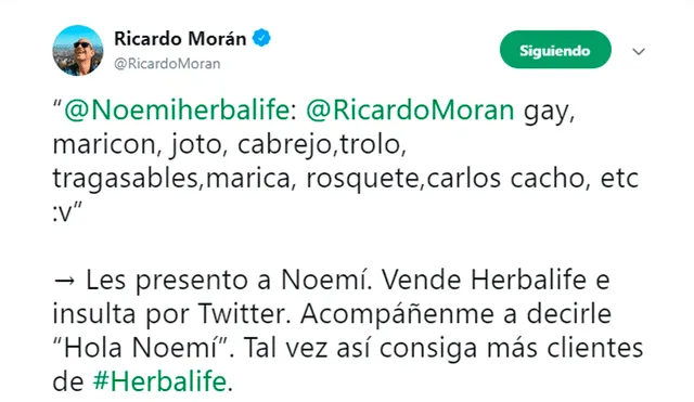 Ricardo Morán es víctima de insultos homofóbicos y sorprende con respuesta