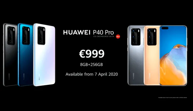 El Huawei P40 Pro de 8 GB RAM + 256 GB ROM se podrá adquir por 999 euros (aprox. 1,098 dólares).