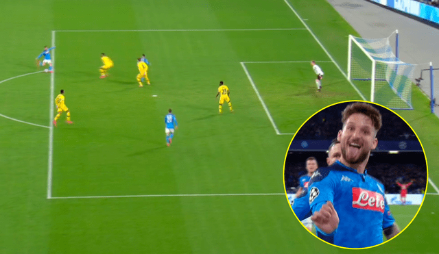 Mertens anotó un golazo y pone en ventaja al Napoli sobre el FC Barcelona en la ida de los octavos de final de la Champions League. | Foto: ESPN 2