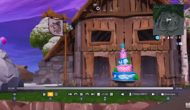 Descubre dónde están los pasteles de cumpleaños por el evento de segundo aniversario de Fortnite. Reclama las recompensas bailando delante de los mismos.