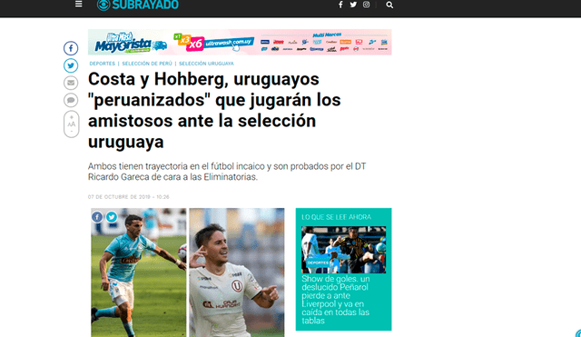 Alejandro Hohberg fue noticia en Uruguay tras su convocatoria a la selección peruana.