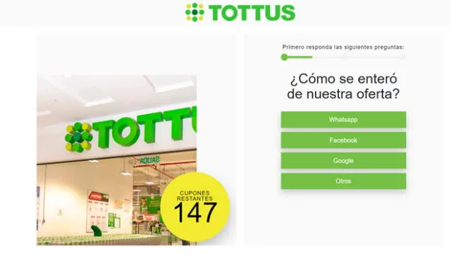 Interfaz de página que ofrecía supuestos beneficios en tiendas Tottus. (Foto: Captura de pantalla)