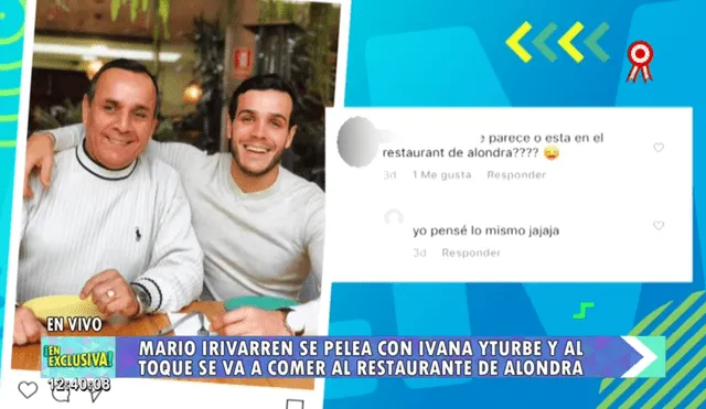 Mario Irivarren se puso a buen recaudo en restaurante de Alondra tras disputa con Ivana Yturbe [VIDEO]