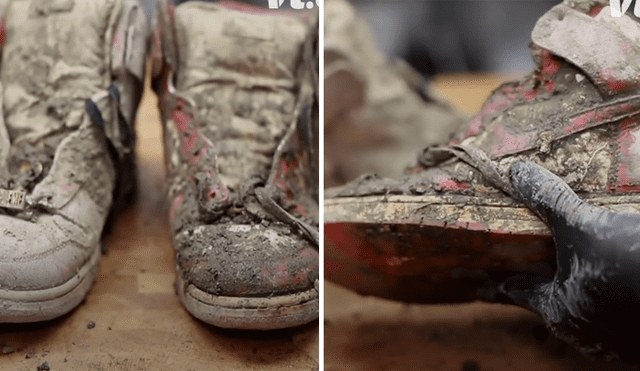 A través de Facebook se hizo viral la increíble transformación de una zapatillas que fueron encontrada cubiertas de lodo.