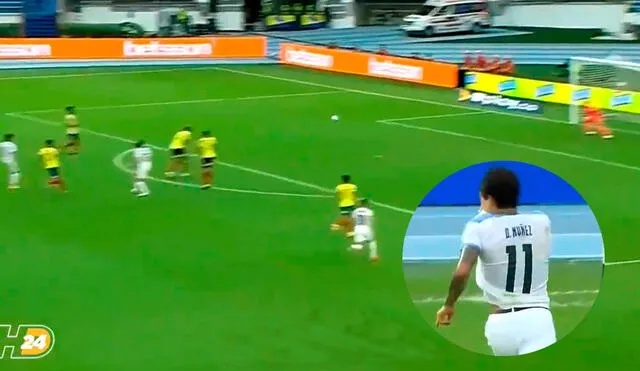 Gol Darwin Núnez en el Uruguay vs. Colombia. Captura: Twitter