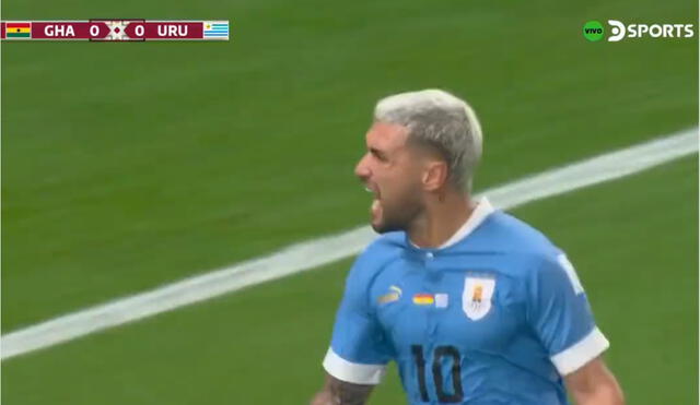 De Arrascaeta anotó los dos primeros goles de Uruguay en el presente mundial. Foto: captura DSports