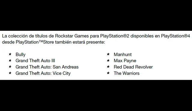 Juegos de PS2 disponibles en PS4 que llegarán a PS5. Foto: Rockstar Games