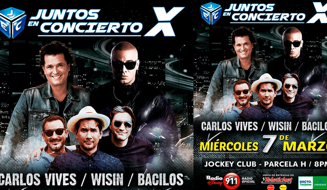 Carlos Vives, Bacilos y Wisin se unen para ‘Juntos en concierto’