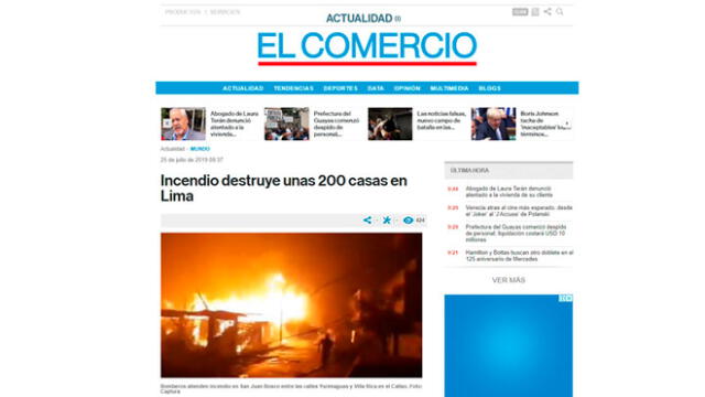 Así informaron los medios internacionales sobre el voraz incendio en AA. HH. del Callao
