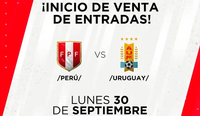 Las entradas para el partido Perú vs. Uruguay estarán disponibles desde el mediodía del 30 de setiembre vía Joinnus.
