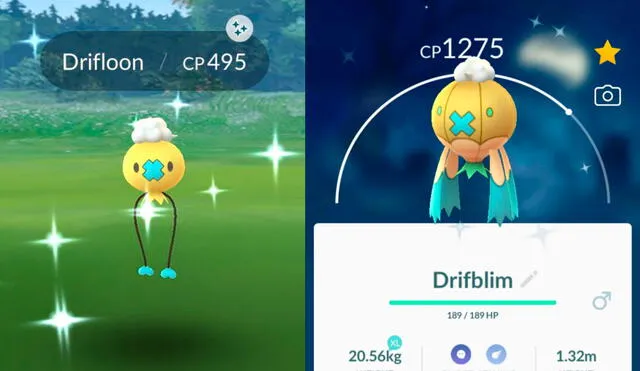 Drifloon y Drifblim shiny en Pokémon GO. Foto captura: Pokémon GO