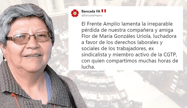 Falleció congresista del Frente Amplio Flor de María González 