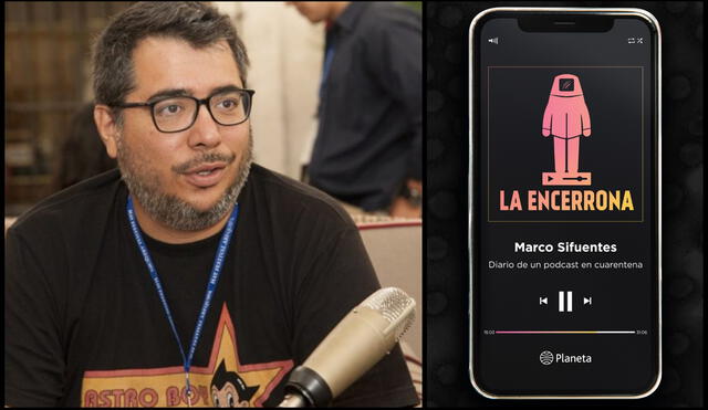 El periodista Marco Sifuentes con la portada de su último libro, "La encerrona"