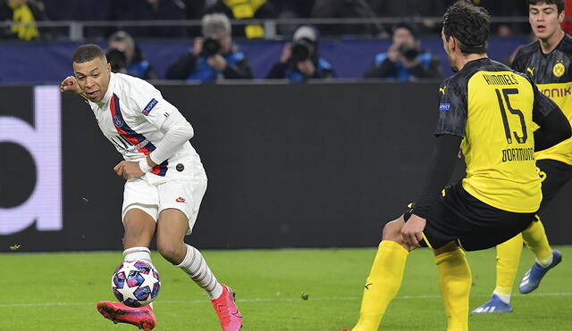 Mbappé asisitó a Neymar para el descuento del PSG ante el Dortmund. Foto: AFP.