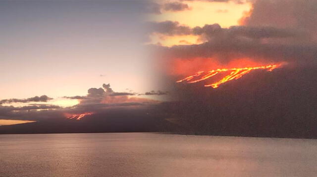 Volcán La Cumbre de Islas Galápagos erupcionó, poniendo en peligro a las especies que la habitan. Foto: Composicón