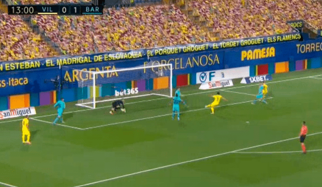 Gol de Moreno para el 1-1 del Villarreal sobre el Barcelona. (FOTO: Captura DirecTV Sports).