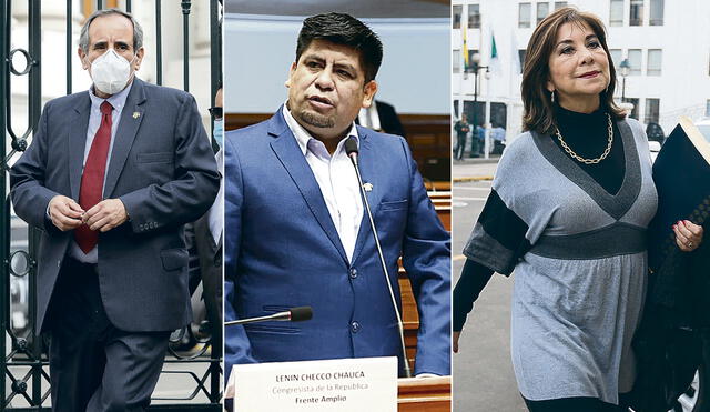 Aliados por la vacancia. Ricardo Burga (AP), Lenin Checco (Frente Amplio) y Martha Chávez (Fuerza Popular). Composición La República