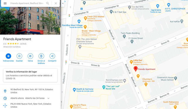 Desliza las imágenes para ver cómo luce actualmente el departamento donde se filmó la famosa serie Friends.  Foto: Captura de Google Maps.