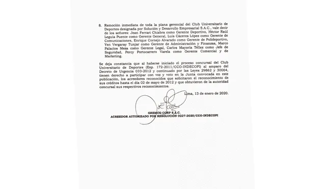 Universitario de Deportes: convocan a nueva Junta de Acreedores.