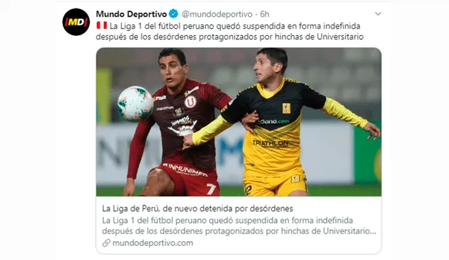 Liga 1 Movistar: medios internacionales informaron la suspensión del fútbol peruano.