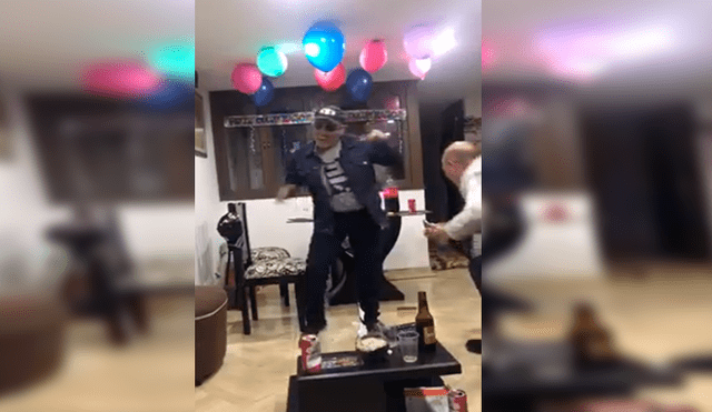 En Facebook, un señor festejó su cumpleaños al lado de sus familiares, pero terminó rompiendo la mesa.