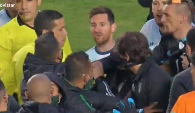 Discusión entre Lionel Messi e integrante del comando técnico de Bolivia. Foto: Captura Movistar