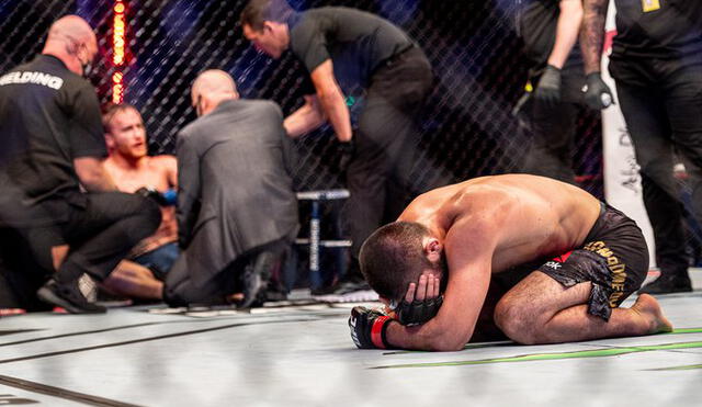 Khabib Nurmagomedov llora al recordar a su padre fallecido. Foto: UFC
